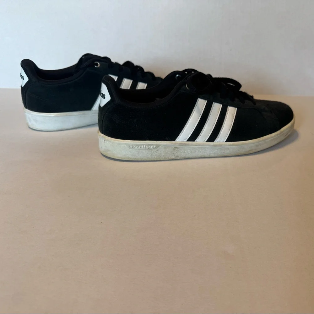 Men’s Adidas Classic cloudfoam advantage Black with White Stripes suade sneakers